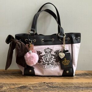 Juicy Couture Pink and Brown Daydreamer Scottie Dog Tote with Charm Details